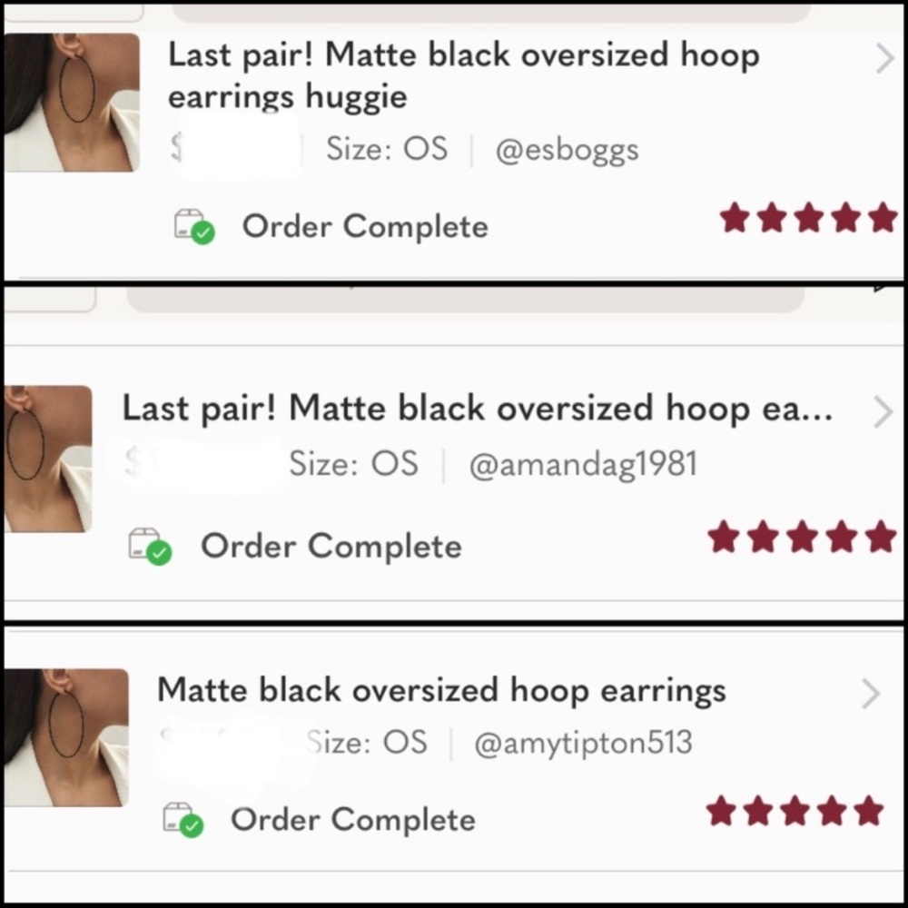 LAST pair! Matte black oversized hoop earrings - Picture 2 of 7